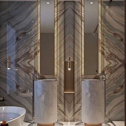 Beige Grey White Marble Natural Stone Bathroom Feature Wall