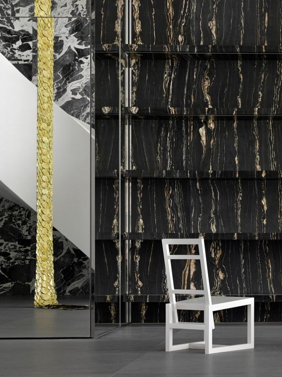 Black Gold Marble Natural Stone Feature Wall