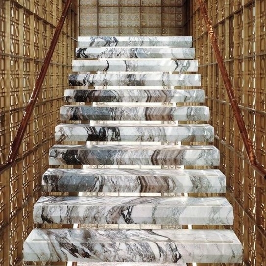 Gold White Brown Grey Marble Natural Stone Staircase