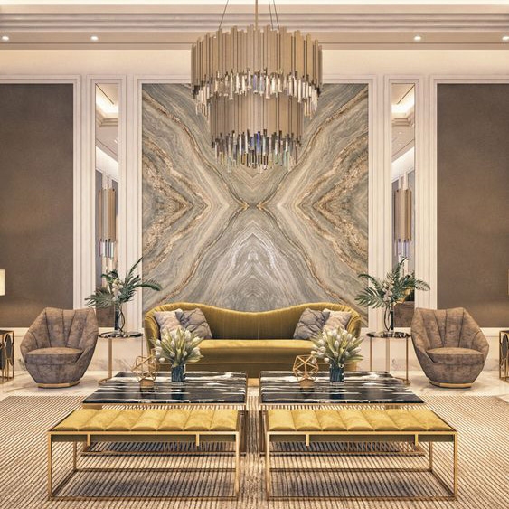 Beige Grey Gold Multi Colour Marble Natural Stone Feature Wall