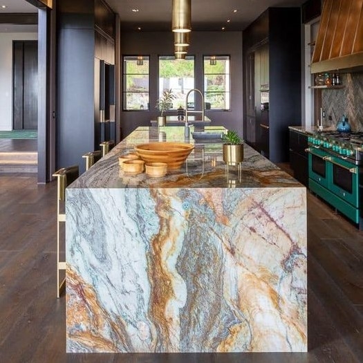 Gold Beige Grey Multi Color Marble Natural Stone Kitchen Design