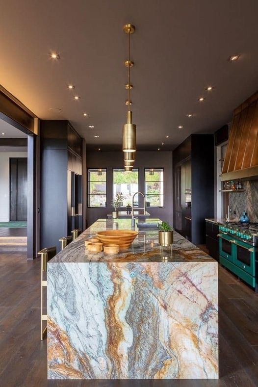 Gold Beige Grey Multi Color Marble Natural Stone Kitchen Design