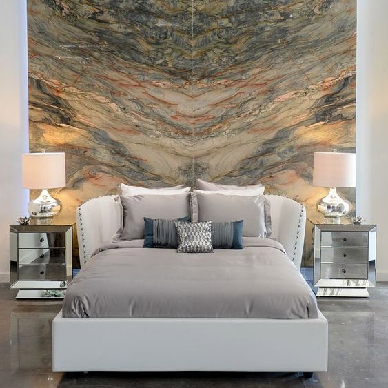 Beige Grey Marble Natural Stone Bedroom Feature Wall