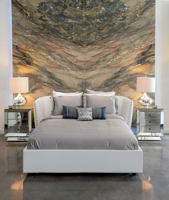 Beige Grey Marble Natural Stone Bedroom Feature Wall