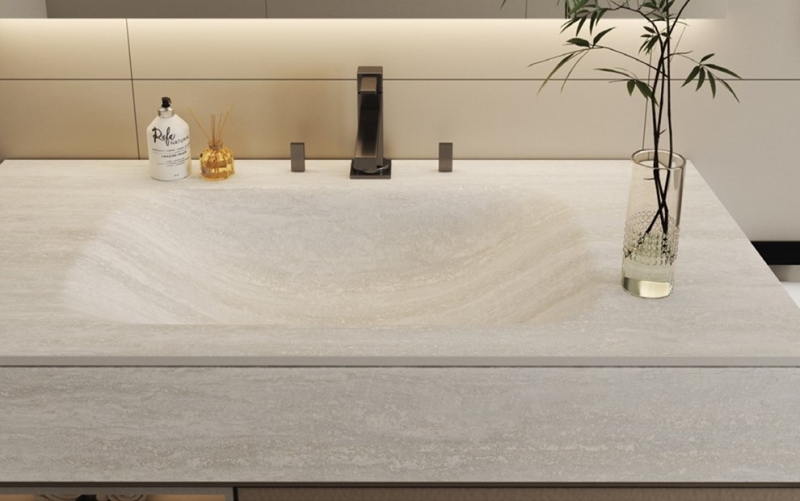 岩板, Sintered stone, sintered stone vanity top with integrated basin, 一體式岩板枱面及面盆, TopaBasin