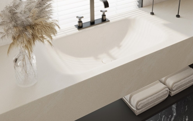 TopaBasin, Sintered stone, sintered stone vanity top with integrated basin