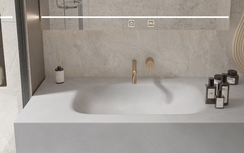TopaBasin, Sintered stone, sintered stone vanity top with integrated basin