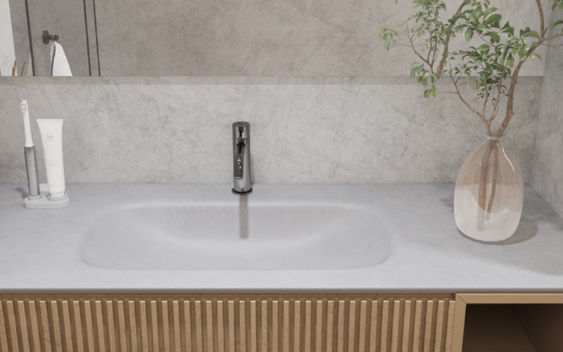 TopaBasin, Sintered stone, sintered stone vanity top with integrated basin,