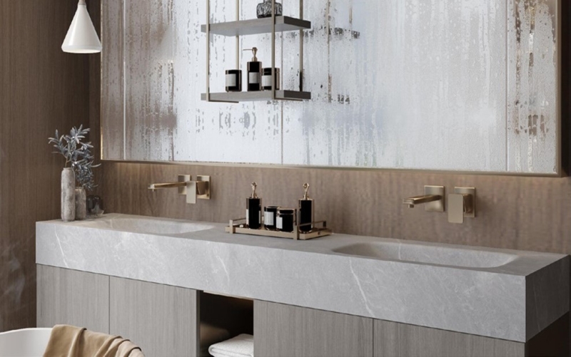 岩板, Sintered stone, sintered stone vanity top with integrated basin, 一體式岩板枱面及面盆, TopaBasin