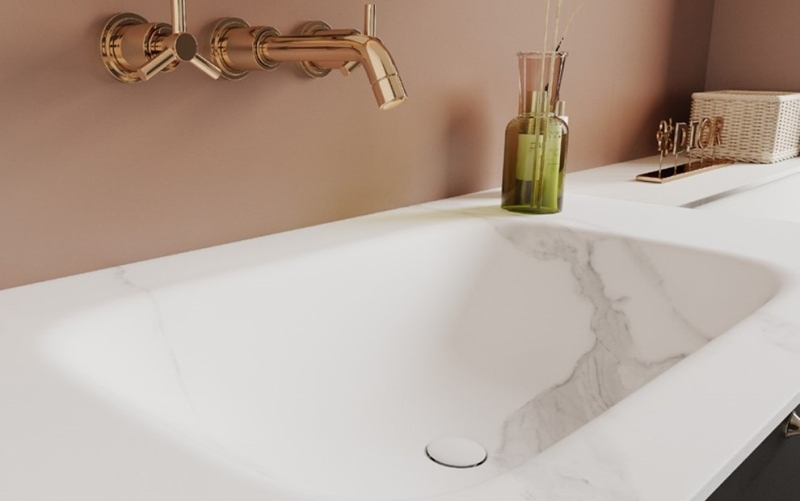 Sintered stone, sintered stone vanity top with integrated basin, 一體式岩板枱面及面盆, TopaBasin