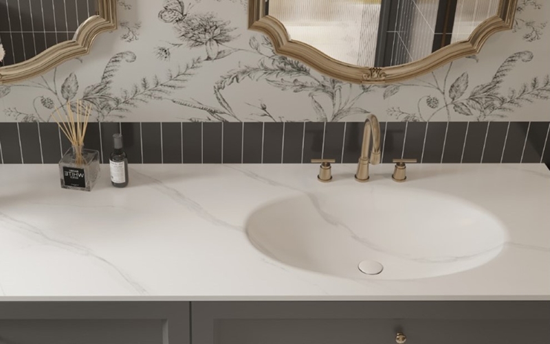 Sintered stone, sintered stone vanity top with integrated basin, 一體式岩板枱面及面盆, TopaBasin